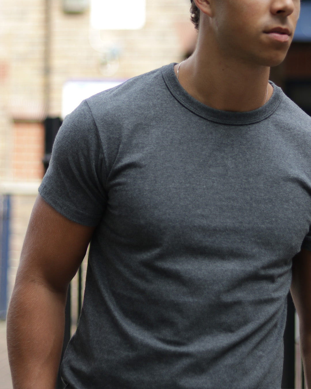 Fitted round neck t shirt best sale