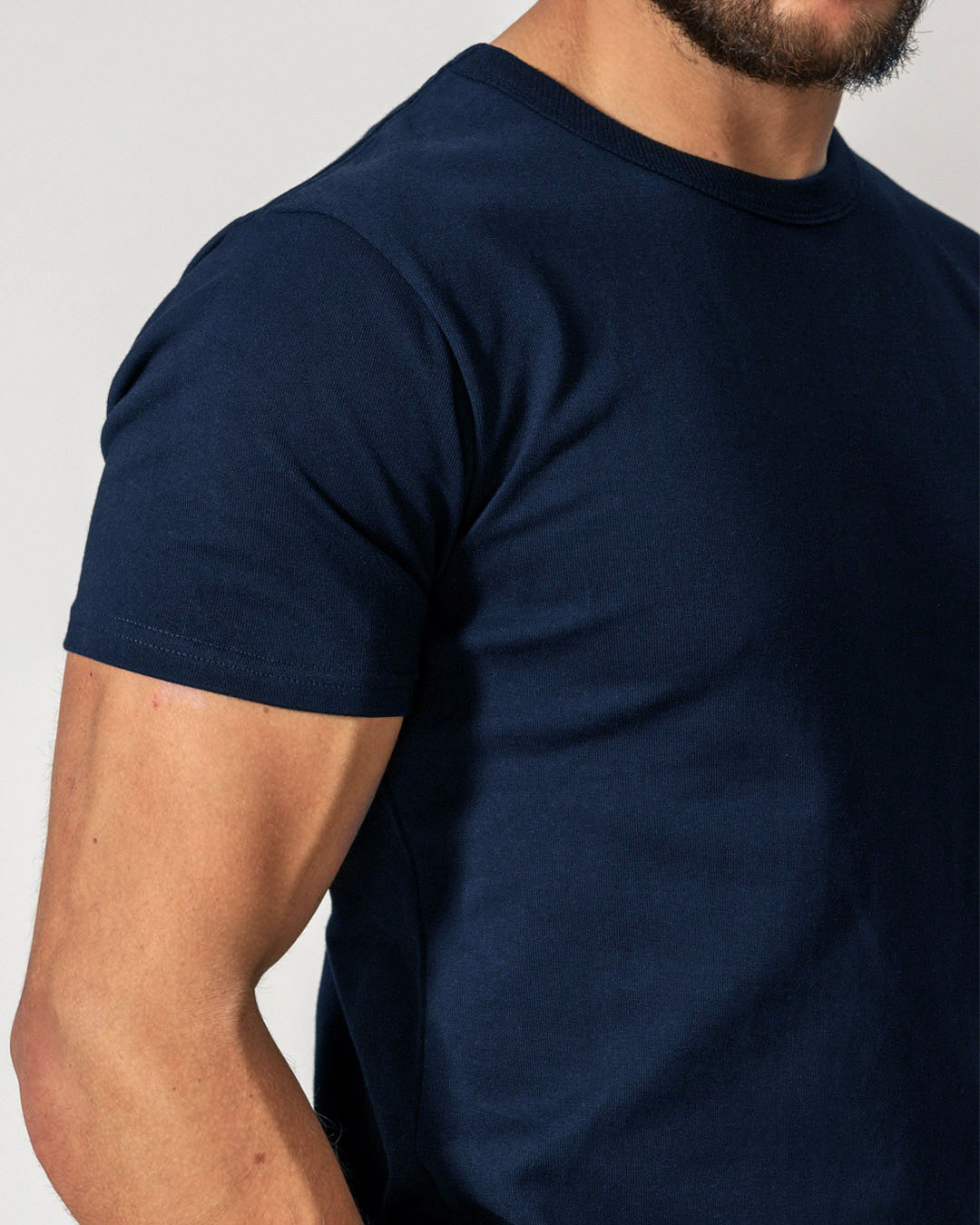 Crew Basic Muscle Fitted Plain T Shirt Navy