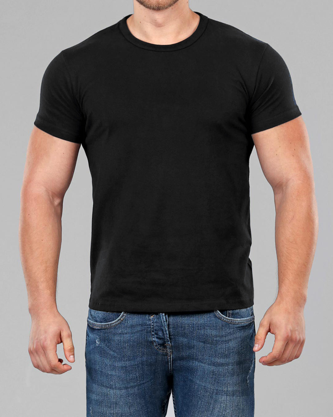 Men s Black Crew Neck Fitted Plain T Shirt Muscle Fit Basics