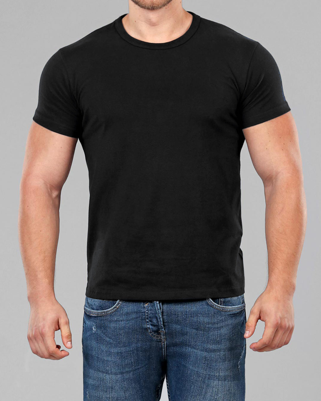 Men's Black Crew Neck Fitted Plain T-Shirt