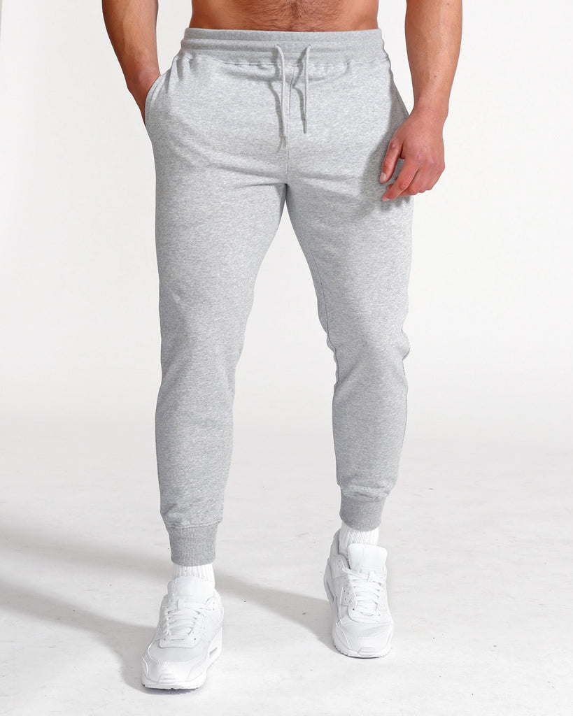 Muscle Fitted Plain French Terry Joggers Light Grey