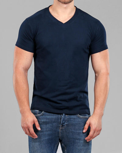 Men's Navy V-Neck Fitted Plain T-Shirt | Muscle Fit Basics