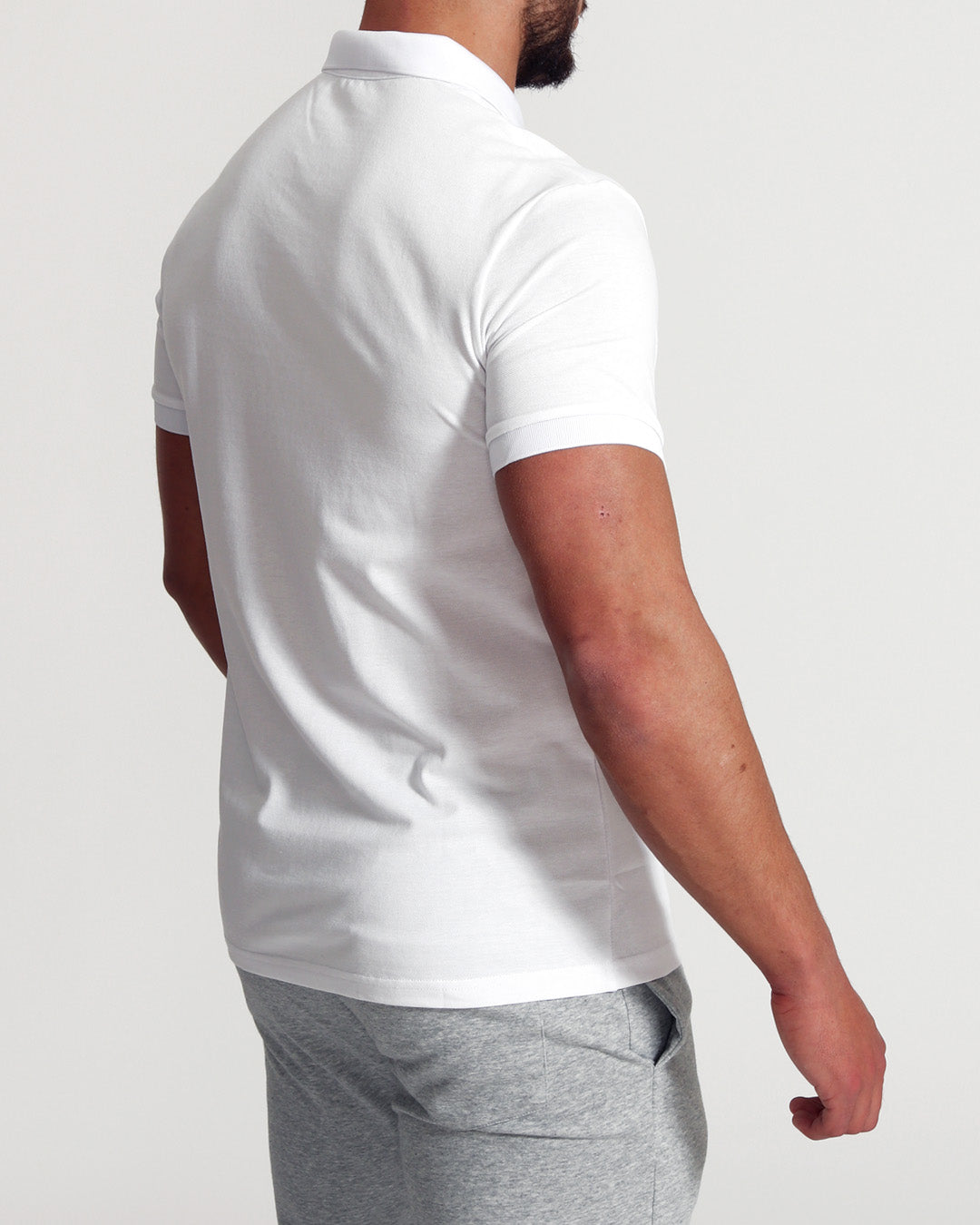 Muscle Fitted Plain Pique Polo T Shirt White