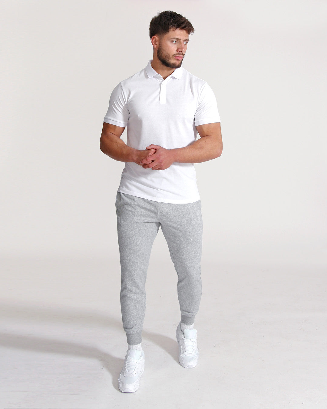 Men s White Muscle Fitted Pique Polo T Shirt Muscle Fit Basics