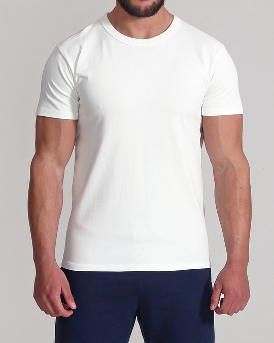 Crew Basic Muscle Fitted Premium Heavyweight Plain T Shirt Bone White