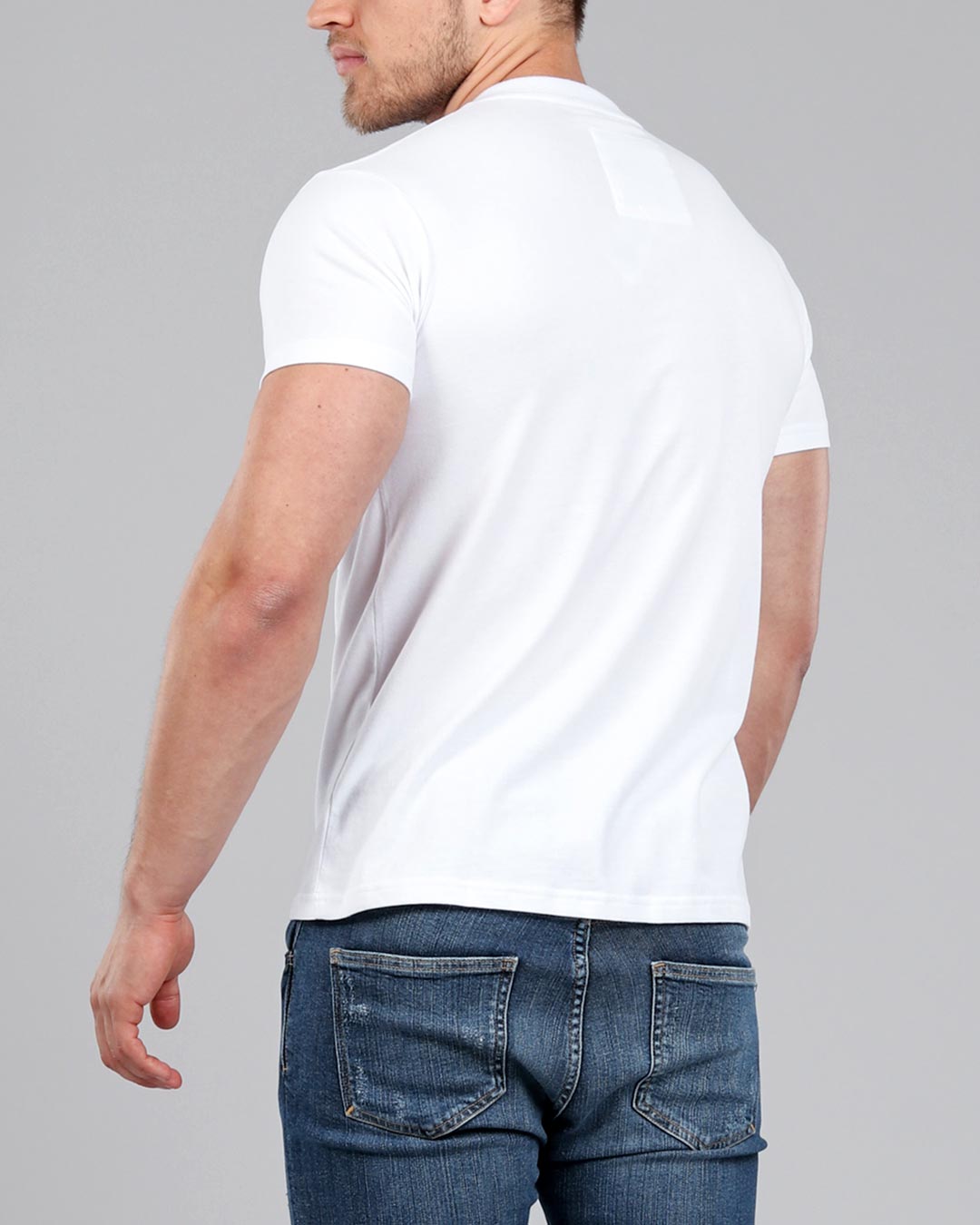 V Neck Basic Muscle Fitted Plain T Shirt White